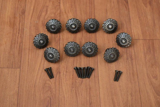 Vintage Old cast iron cabinet drawer Flower door knobs handle pull rustic 10 pcs