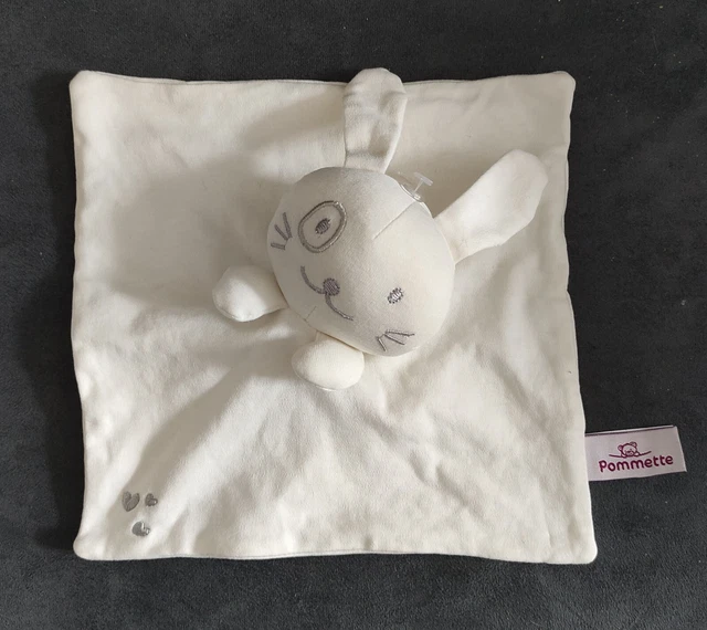 Doudou Lapin blanc coeur gris coton bio lange Pommette