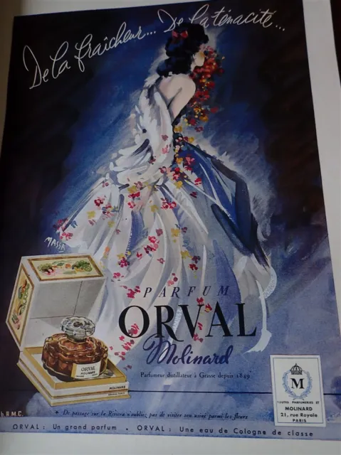 perfume ORVAL by MOLINARD by MASSA paper advertising FRANCE ILLUSTRATION 1946