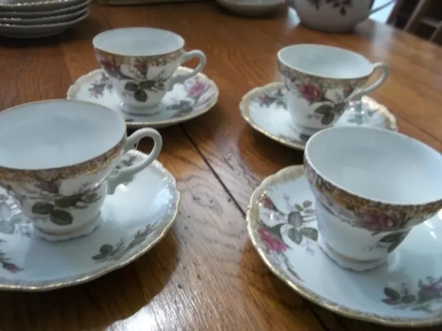 Vintage Rose Fine China Japan Set of 4 Tea Cups & Saucers