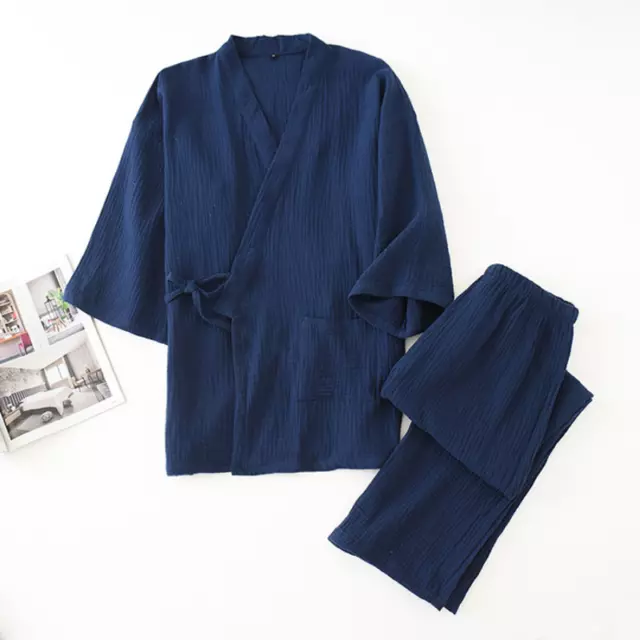 Uomo Giapponese Kimono Set Pigiama Notte Manica Corta Biancheria da Casa Wear