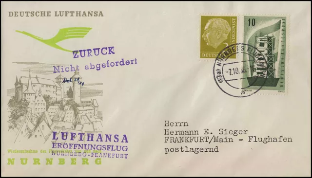 Eröffnungsflug Lufthansa Wiederaufnahme Flugverkehr nach Nürnberg am 7.10.1956