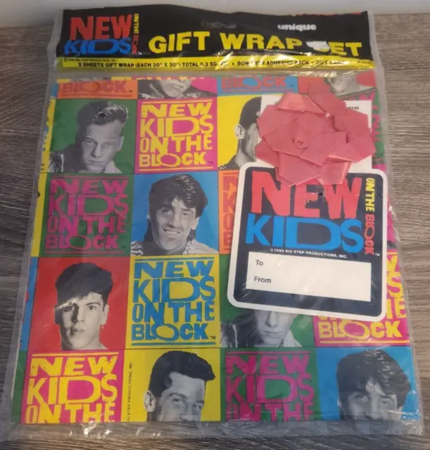 New Kids on the Block Gift Wrap Set (vintage 1990) Sealed New Old Stock