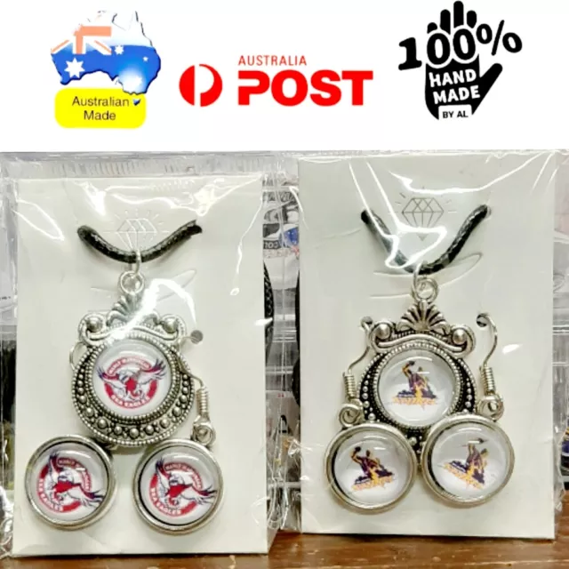 Nrl Rugby League 2 X Piece Set Earrings + Necklace 🇦🇺Handmade In Australia