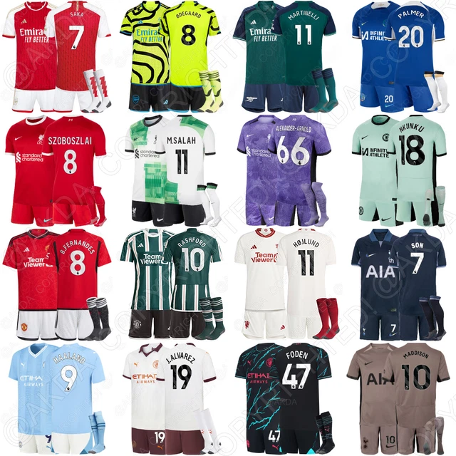 23-24 Boys Kids Football Kits Mens 2023/24 Strip Sport Shorts+Shirt+Socks 30th