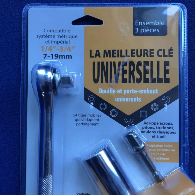 Ensemble 3 Pièces, Clé à Douille & Porte Embout Universels / Adaptateur Perceuse 3