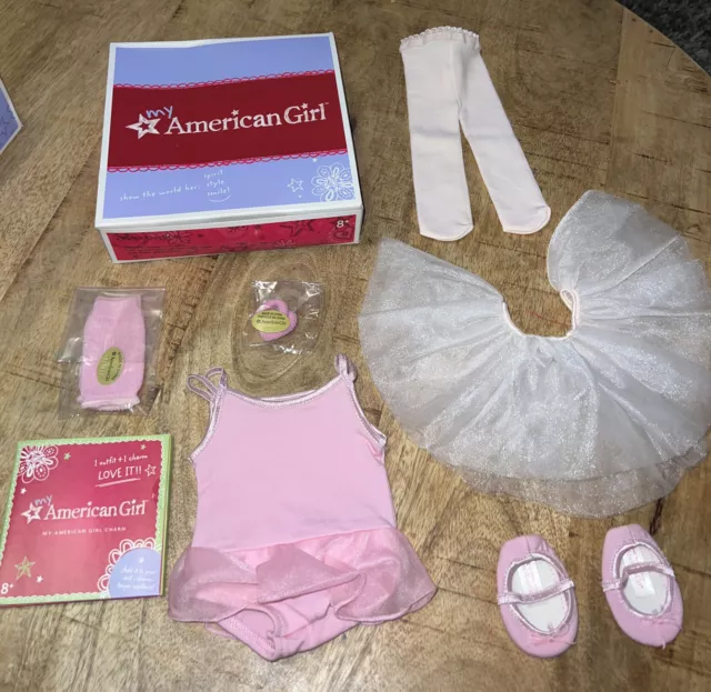 Nib American Girl Doll Pink Ballet Outfit  Tutu Leotard Slippers Tights Charm