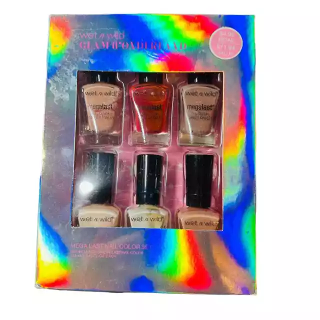 Wet N Wild Nail Polish MEGA LAST Gift Set 6 Colors Multi Pack Glam Wonderland