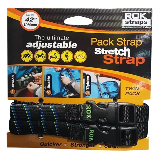 ROK Straps MD Motorcycle Stretch To 42" 1060mm Adjustable Twin Pack New