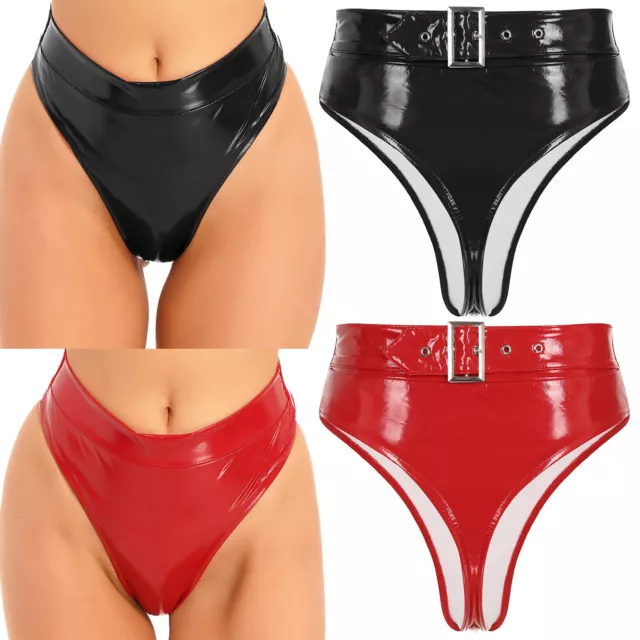 Women PVC Leather Wet Look High Waist Hot Pants Booty Shorts Lingerie Clubwear