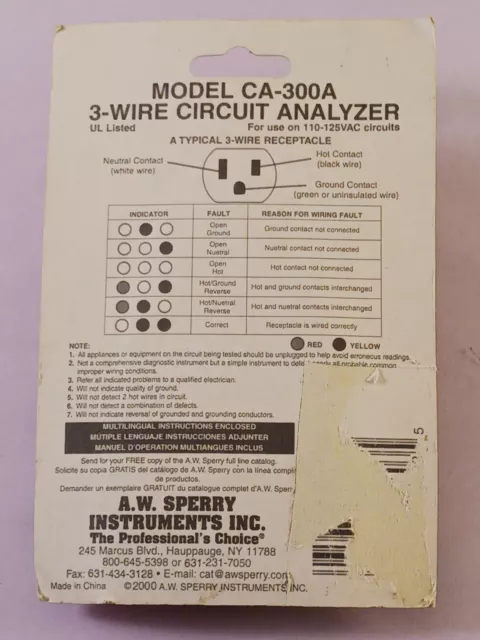 A.W. Sperry Instruments CA-300A - 3 Wire Electrical Circuit Analyzer - New 2