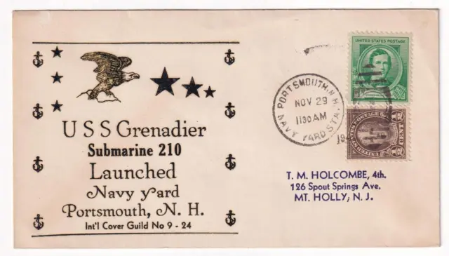 WWII Submarine USS GRENADIER SS-210 LAUNCHING SUNK WWII Naval Cover C4462