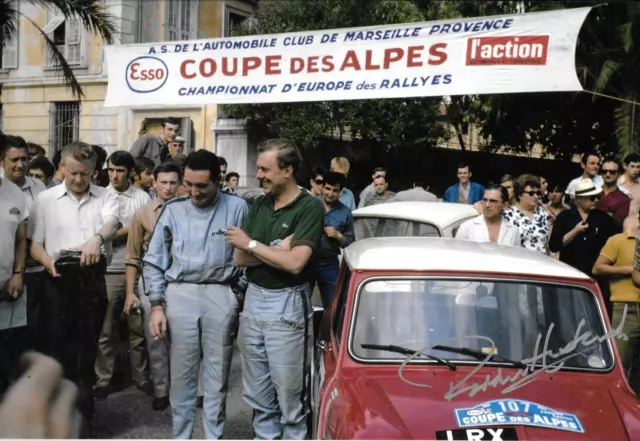 Paddy Hopkirk SIGNED 12x8  Mini Cooper S   Coupe des Alpes Rally  1967  Winner