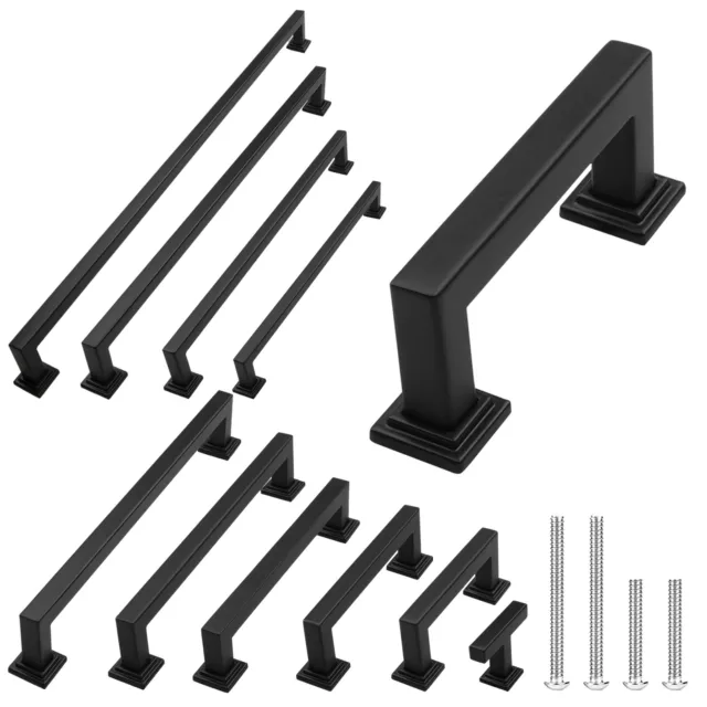 Black Modern Square Cabinet Handles Bar Pulls Kitchen Hardware Stainless Steel