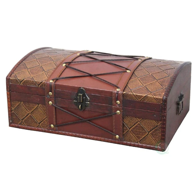 LOCKABLE WOODEN PIRATE Treasure Chest/Box with Antique Cherry Faux