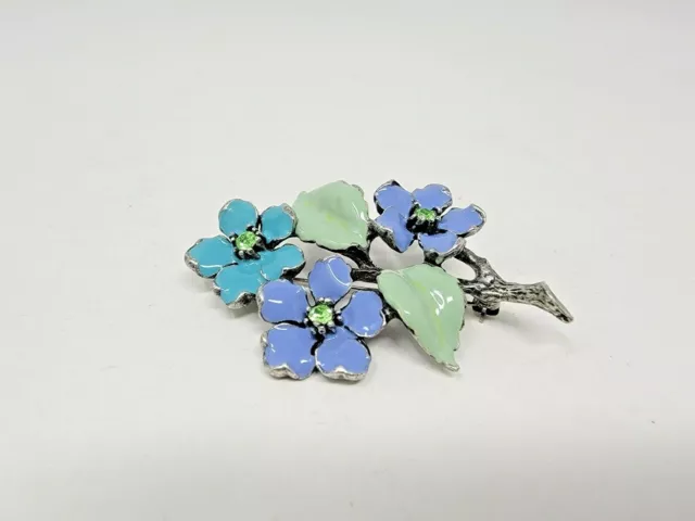 VTG Silver Tone Rhinestone Pastel Enamel Flower Brooch YG21 2