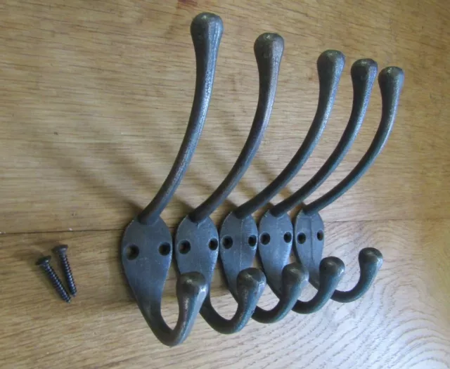 Cast iron Rustic hat & coat hooks vintage old English Victorian retro pegs