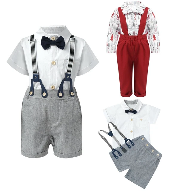 Newborn Baby Boys Gentleman Outfit Romper Shirt Suspender Shorts Toddler Clothes