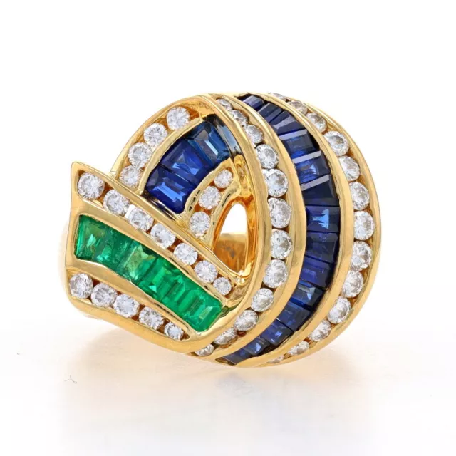 Charles Krypell Sapphire Emerald Diamond Cocktail Ring Yellow Gold 18k