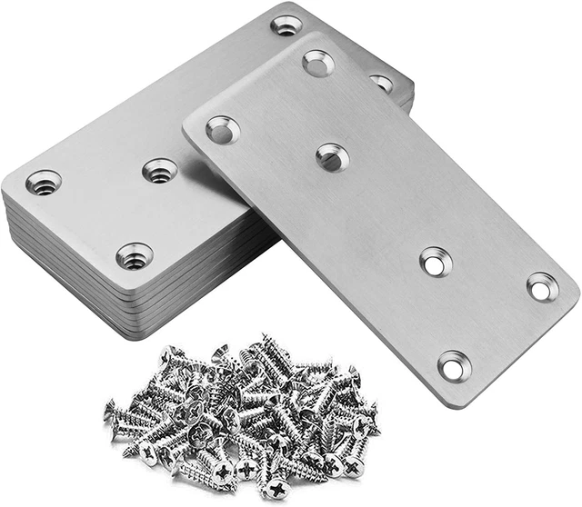 10 Pack Flat Mending Plate 201 Stainless Steel Straight Steel Brace, 4 X 2 Inch