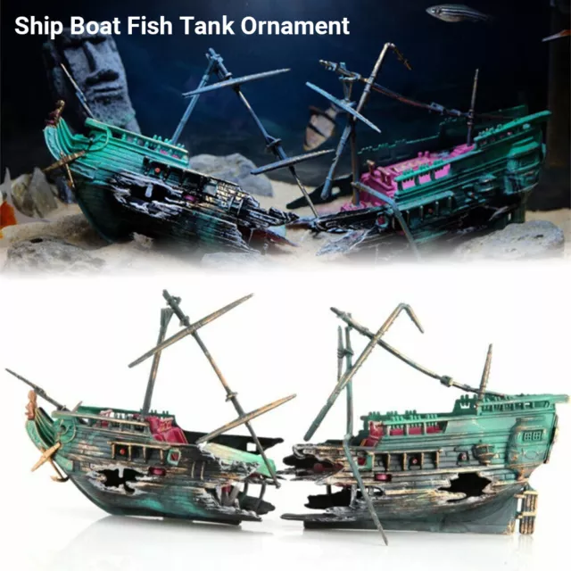 Fish Tank Ornament Split Wreck Ship Boat Sunk Destroyer Aquarium Cave Decor NEW