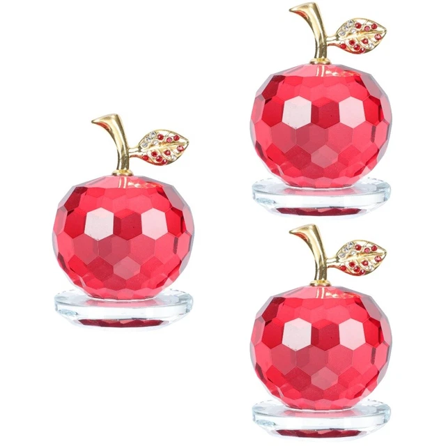 3 Pcs Kristall-Apfel-Ornament Weißer Kristall-Statuen-Dekor Glasfigur