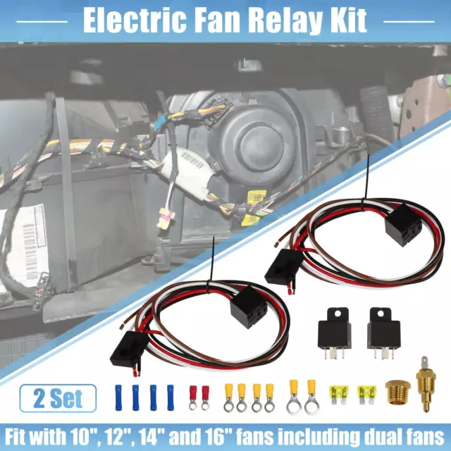 Dual Electric Fan Relay SET W/Thermostatic Sensor Switch 185 On 175 Off US STOCK