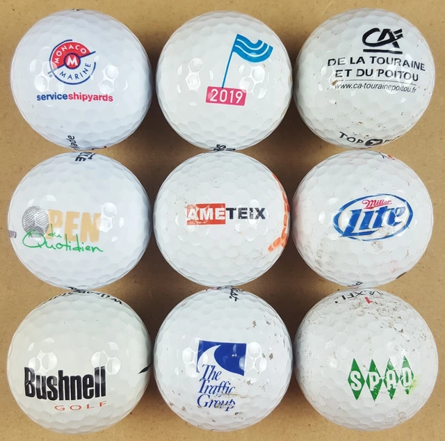 Lot de 9 Balles de Golf Logotées Publicitaires Logo Marques Collection Balls