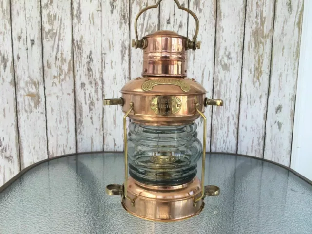 Lámpara de aceite de ancla de latón y cobre ~ Linterna de barco marítimo...