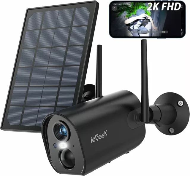 ieGeek Wireless Outdoor Solar Security Camera Home 2K Battery Operated WiFi CCTV