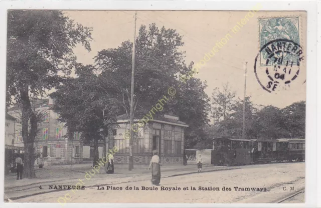 CPA 92000 Nanterre Place Ball Royale & Station Tramways Cartoon Edit C. M.ca1904