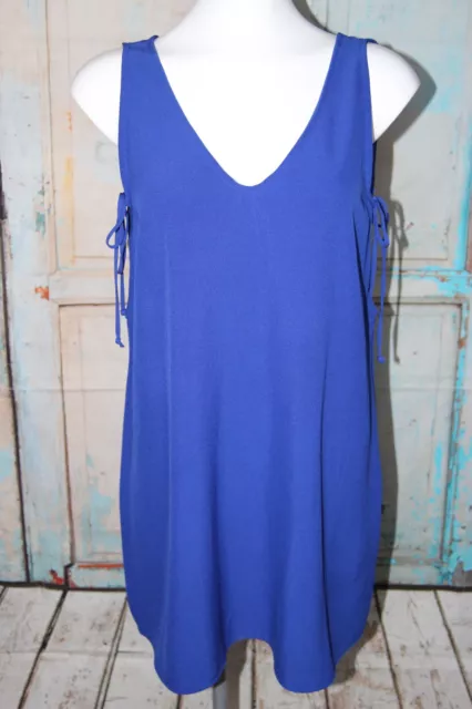 Soprano Womens Fit & Flare Mini Dress Blue Stretch Tank Drawstring Knit Size S