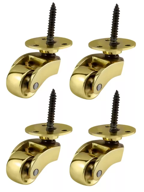 Solid Brass Castors Casters - Set of 4 - 22mm Wheel - Antique Furniture - UK