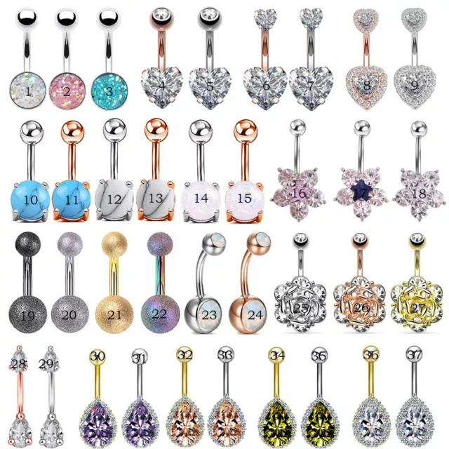 Surgical Steel 14G Belly Button Rings Clear CZ Heart Shaped Cum Here Navel  Ring Piercing Jewelry 10mm - Set of 2