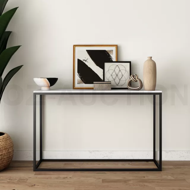 Hall Console Table Entrance End Sofa TV Shelf  Faux Marble Plant Stand Black