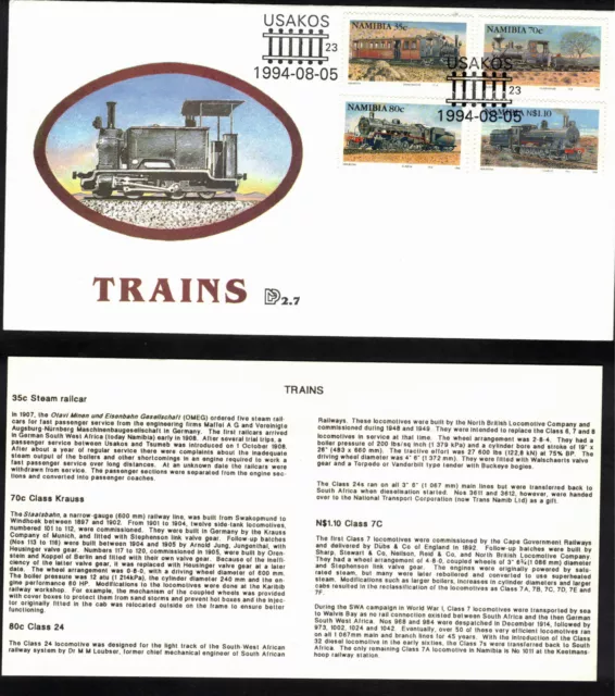 Namibia Eisenbahn Motivumschlag - 1994 Usakos Sonderstempel - Satz-Frankatur