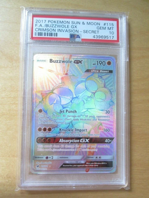 Pokemon PSA 10 BUZZWOLE GX Full Art FA rainbow hyper RR Crimson Invasion SM 115