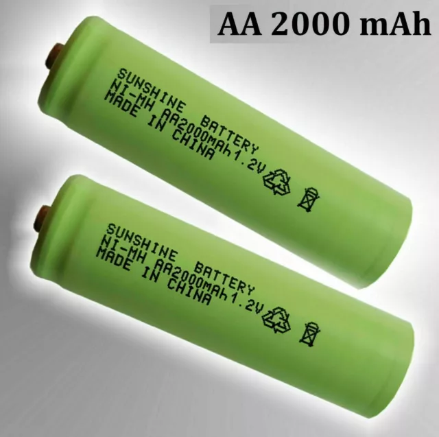 2 X Accu NI-MH Aa 2000mAh 1,2V pour Solar-Leuchten Lampes Batteries Batterie