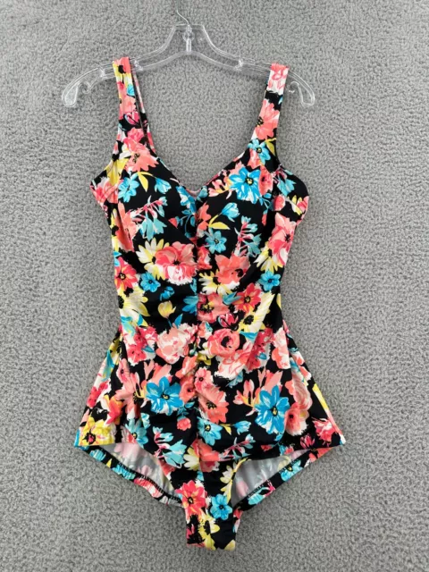 Rose Marie Reed Swimsuit Womens Sz 16 One Piece Floral Built in Bra Shirred EUC