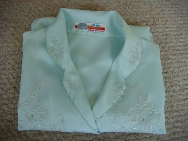 Vintage 1960's Peacock Powder Blue Silk Chinese Embroidered Blouse Bust 36"