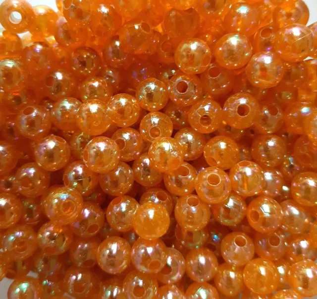 100 x 8mm Orange Acrylic Round Faux Pearl Spacer Beads