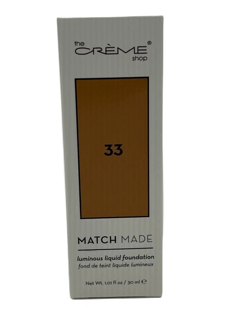 "Base líquida luminosa de maquillaje ""Maquillaje a juego"" The Crème Shop #33 nueva