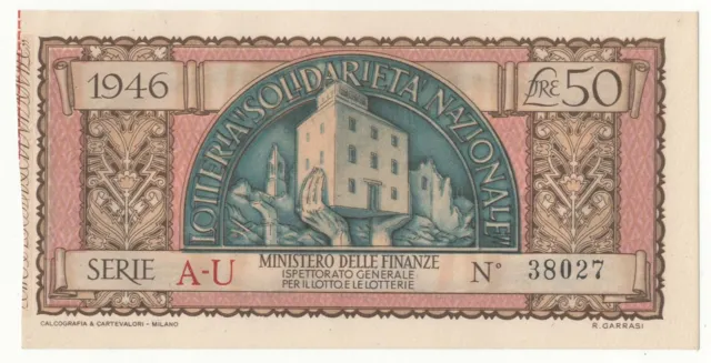 50 lire Biglietto Lotteria Solidarietà Nazionale 1946