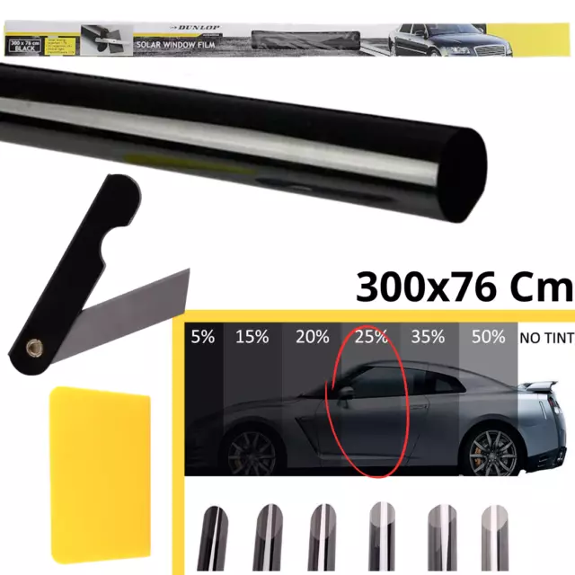 Pellicola Oscurante Vetri Auto Nera 25% Finestrini Dunlop 300x76cm