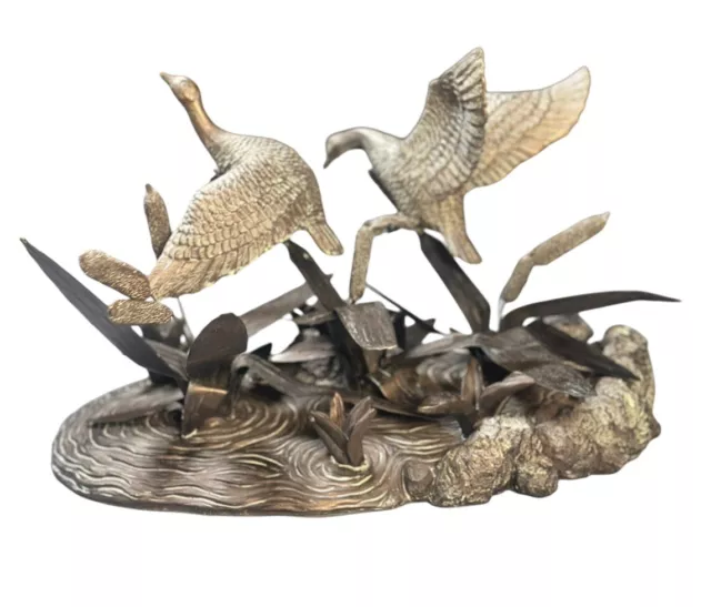 Geese Flying From Marsh Metal Sculpture Home Decor Hunting Collector  Office