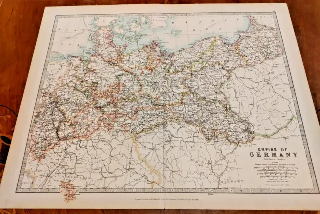 1900 Johnston Colour Atlas Map Chart Empire of Germany Prussia Danzig Silesia