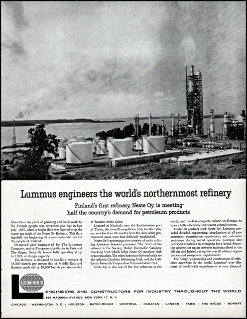 1958 Finland Neste Oy refinery Lummus engineers vintage photo print ad adl78