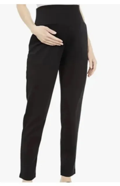 Pantalones de maternidad negros Angel Maternity suave ponti largos relajados talla M.