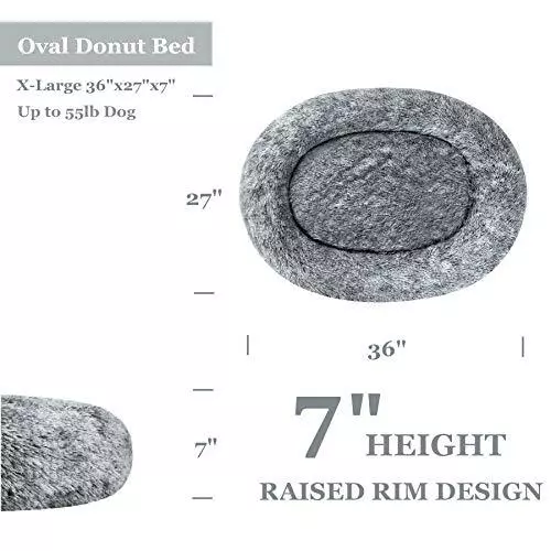 Coohom Oval Calming Donut Cuddler Dog BedShag Faux Fur Cat Bed Washable Round... 3