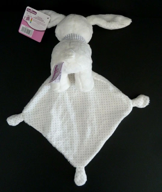 DC1. DOUDOU PELUCHE POMMETTE LAPIN BLANC GRIS MOUCHOIR Mon petit coeur 100% NEUF 3